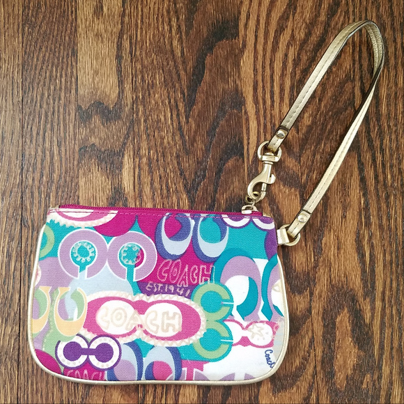 Coach Handbags - Coach Poppy Multi Color/Gold Pouch Wristlet